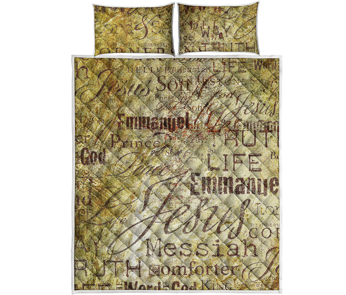 Old Religious Words Print Quilt Bed Set