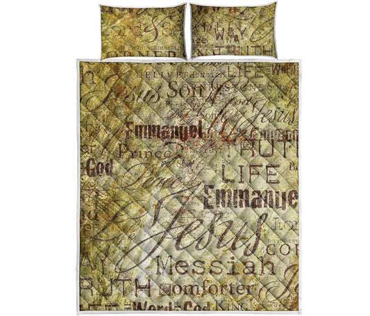 Old Religious Words Print Quilt Bed Set