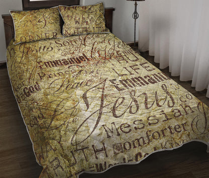 Old Religious Words Print Quilt Bed Set