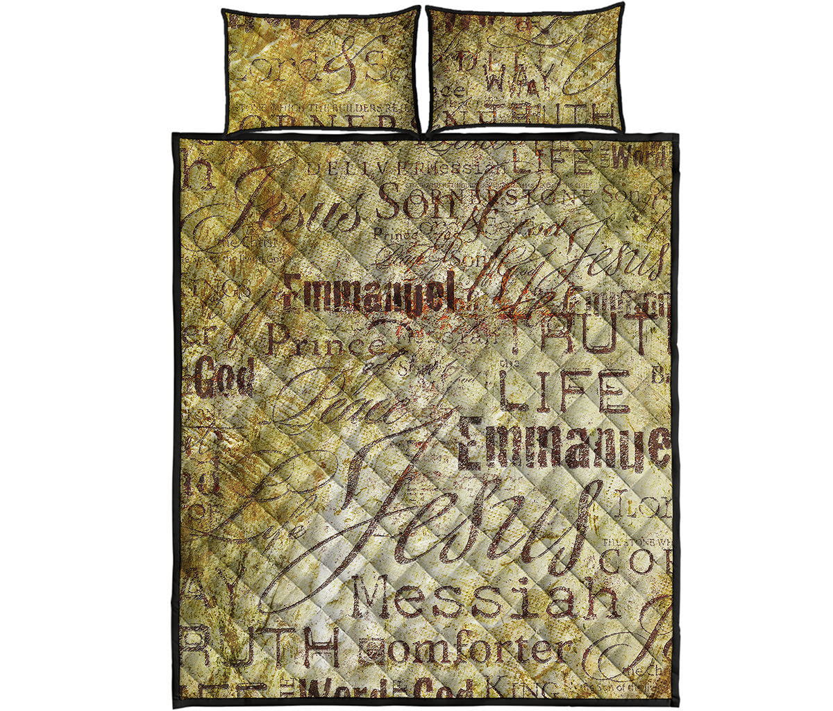 Old Religious Words Print Quilt Bed Set
