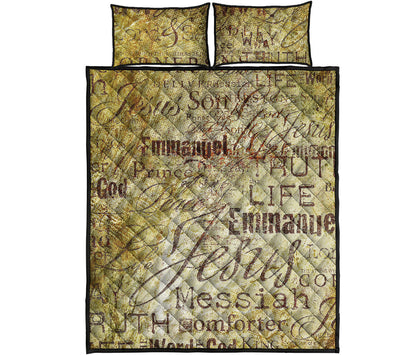 Old Religious Words Print Quilt Bed Set