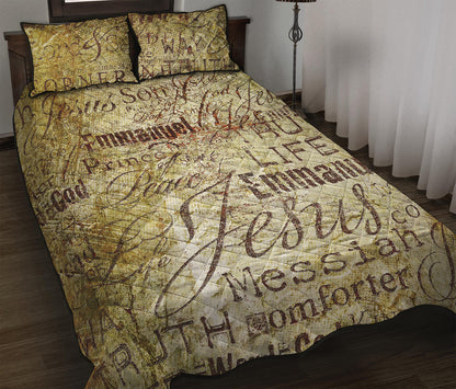 Old Religious Words Print Quilt Bed Set