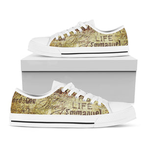 Old Religious Words Print White Low Top Shoes