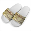 Old Religious Words Print White Slide Sandals
