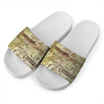 Old Religious Words Print White Slide Sandals