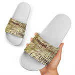 Old Religious Words Print White Slide Sandals