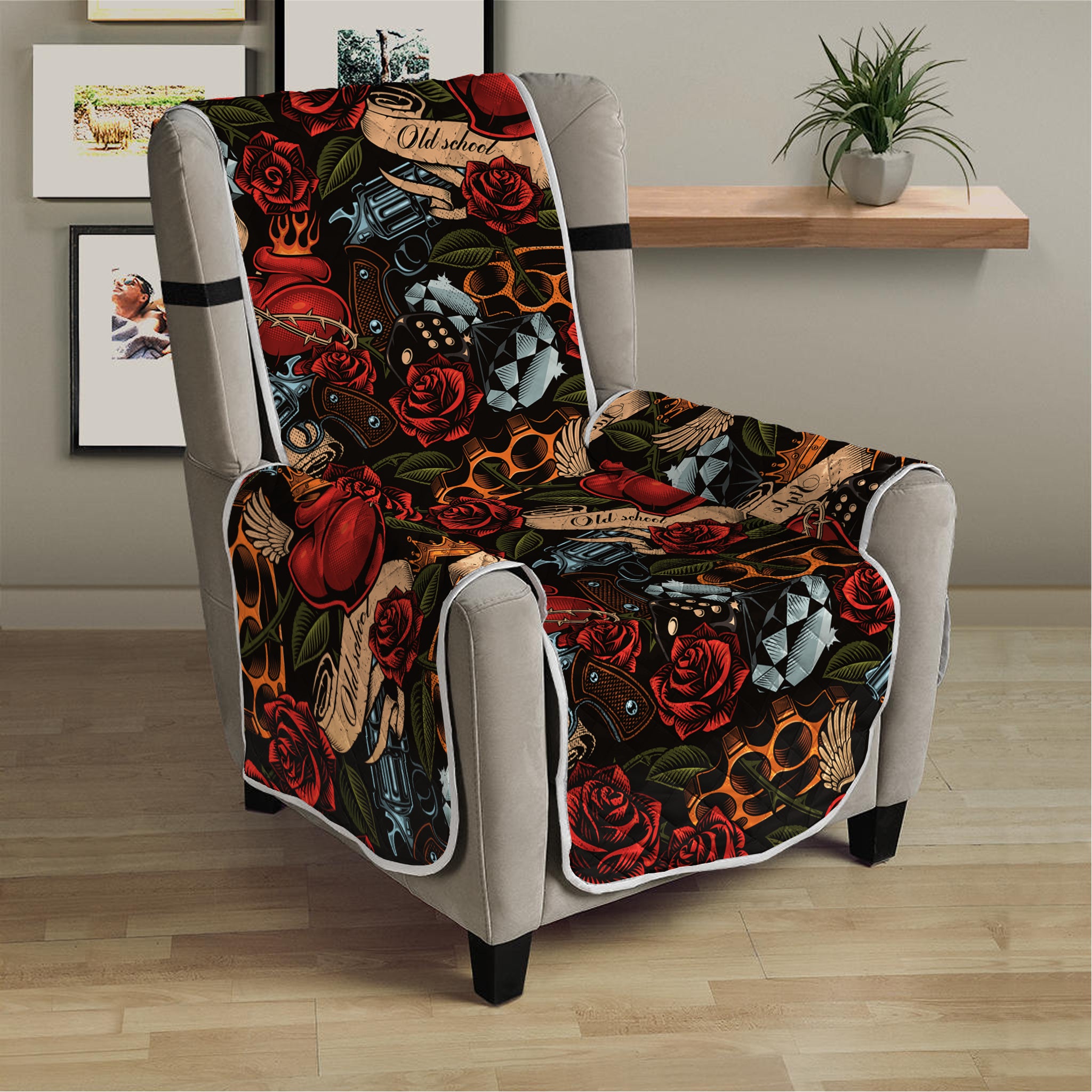 Old School Tattoo Print Armchair Protector