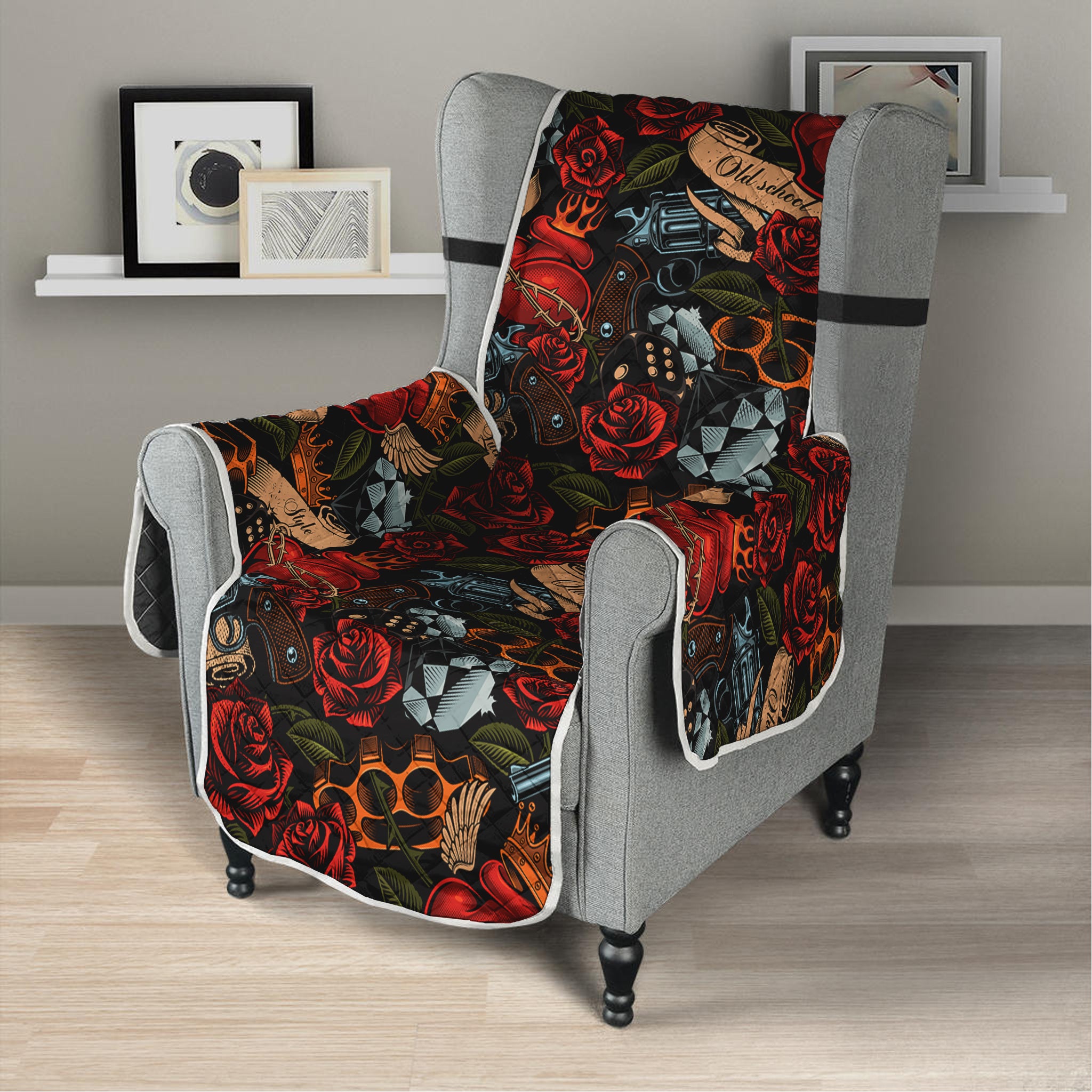 Old School Tattoo Print Armchair Protector