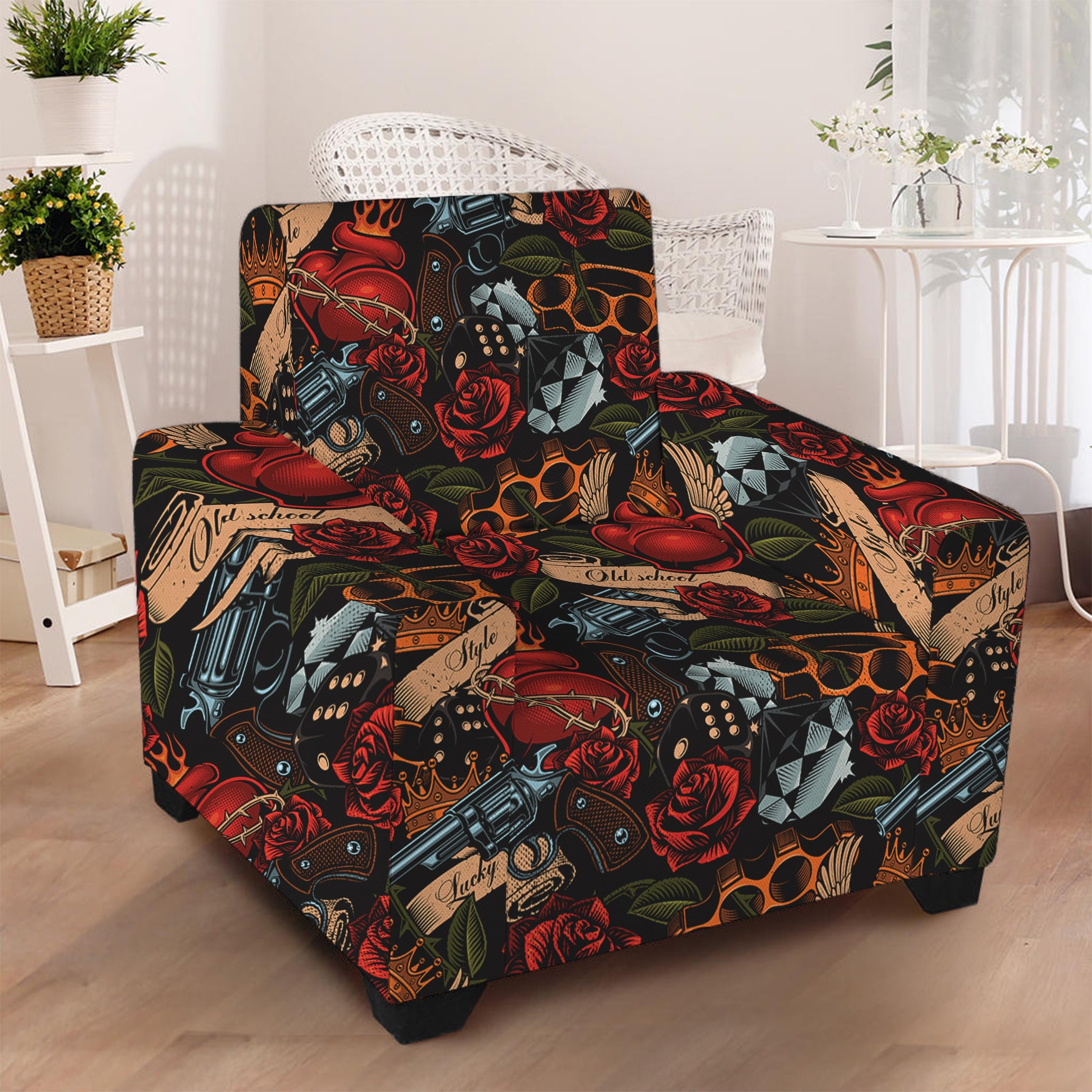 Old School Tattoo Print Armchair Slipcover