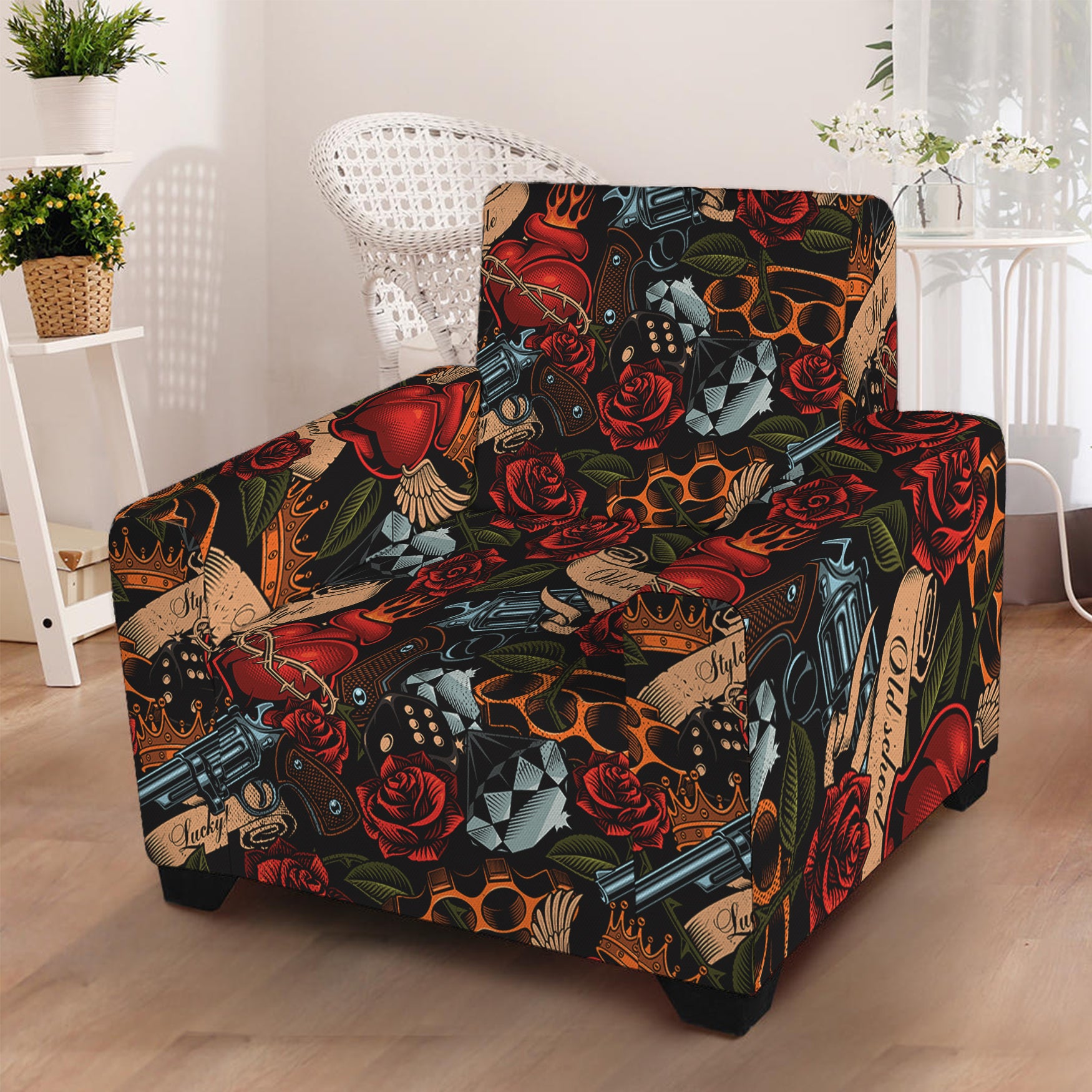 Old School Tattoo Print Armchair Slipcover