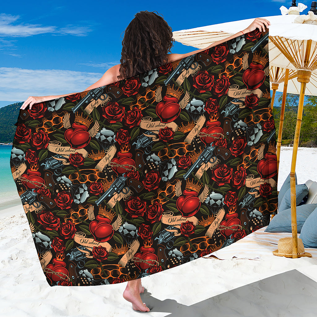 Old School Tattoo Print Beach Sarong Wrap