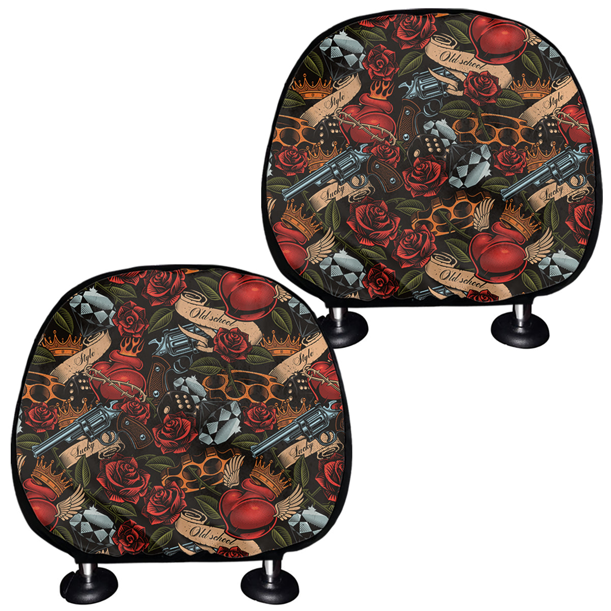 Old School Tattoo Print Car Headrest Covers