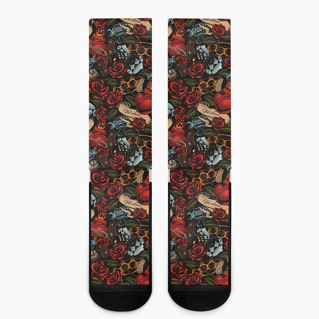 Old School Tattoo Print Crew Socks