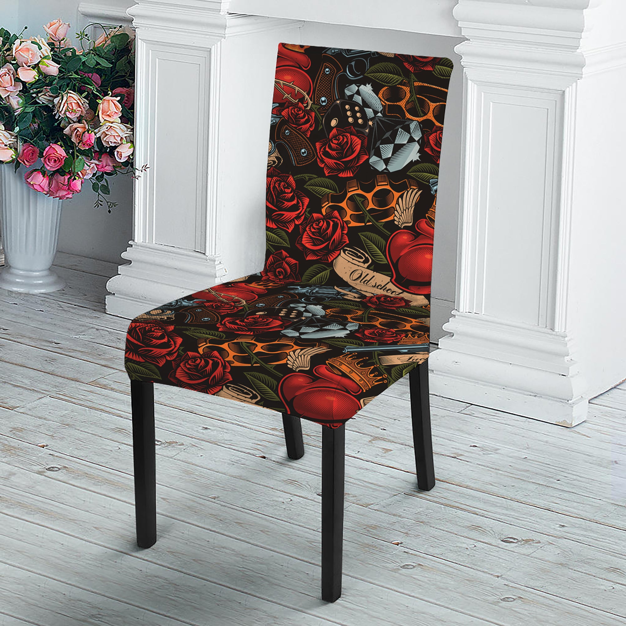 Old School Tattoo Print Dining Chair Slipcover