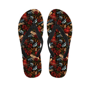 Old School Tattoo Print Flip Flops