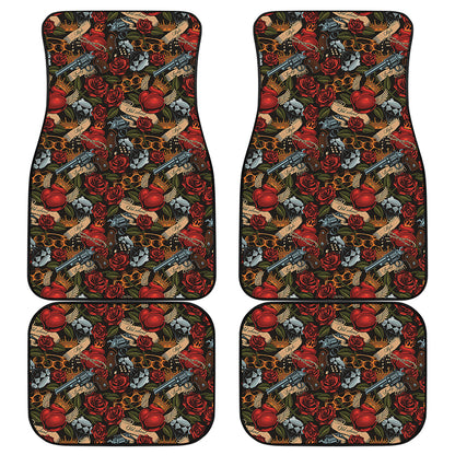 Old School Tattoo Print Front and Back Car Floor Mats