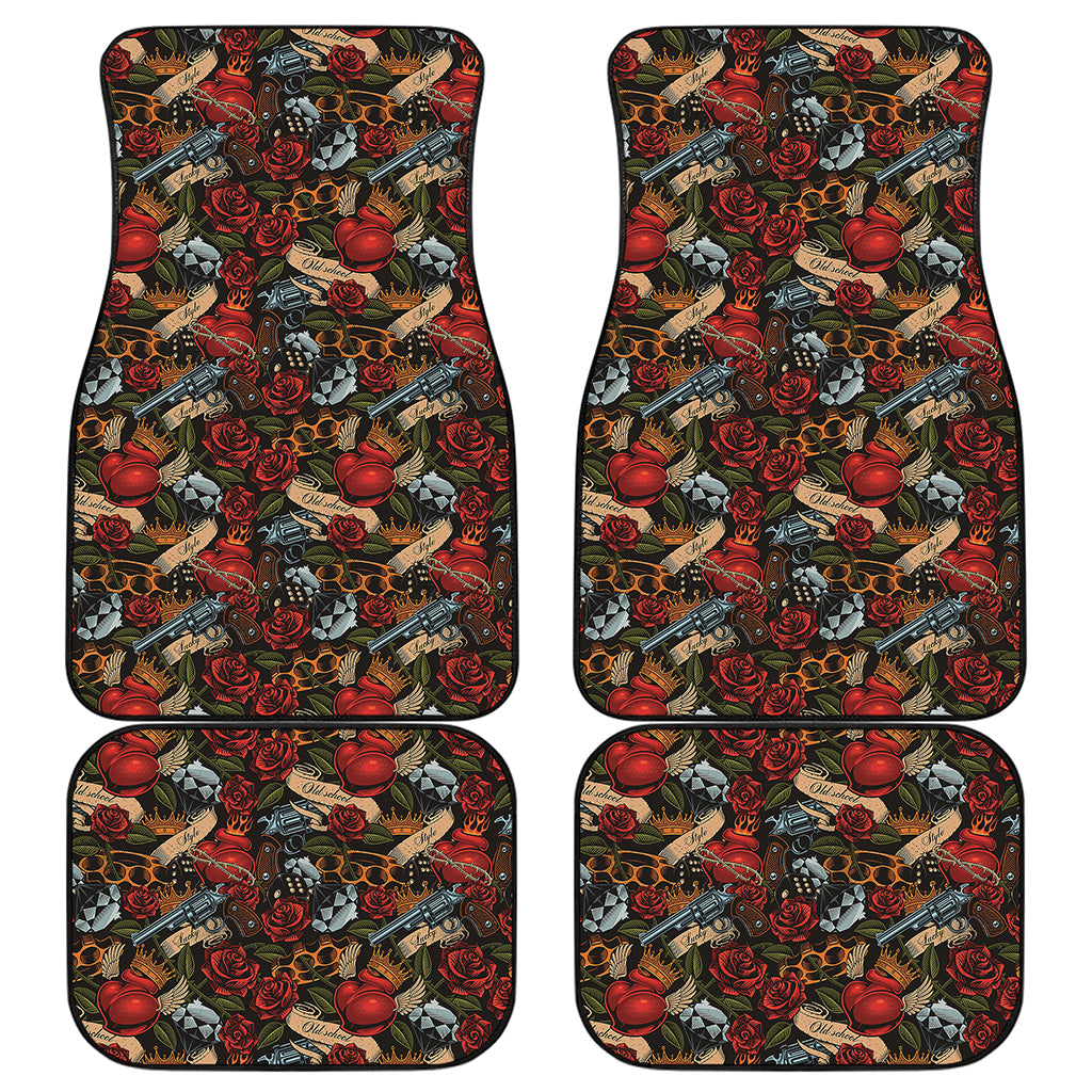 Old School Tattoo Print Front and Back Car Floor Mats