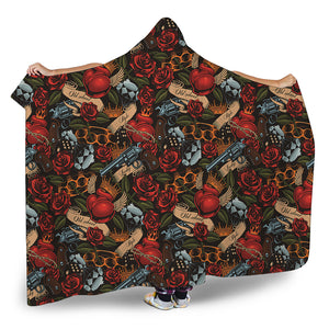 Old School Tattoo Print Hooded Blanket