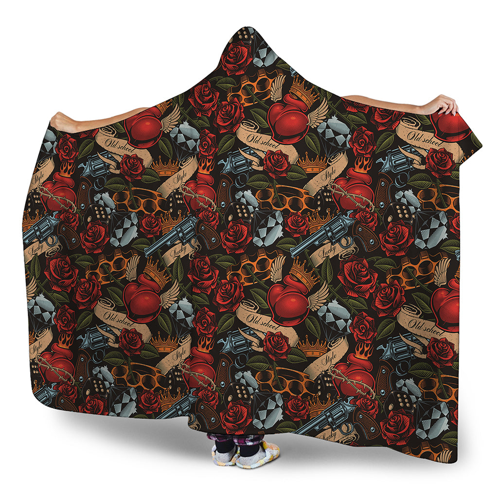 Old School Tattoo Print Hooded Blanket