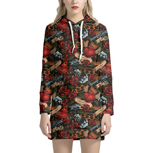 Old School Tattoo Print Hoodie Dress