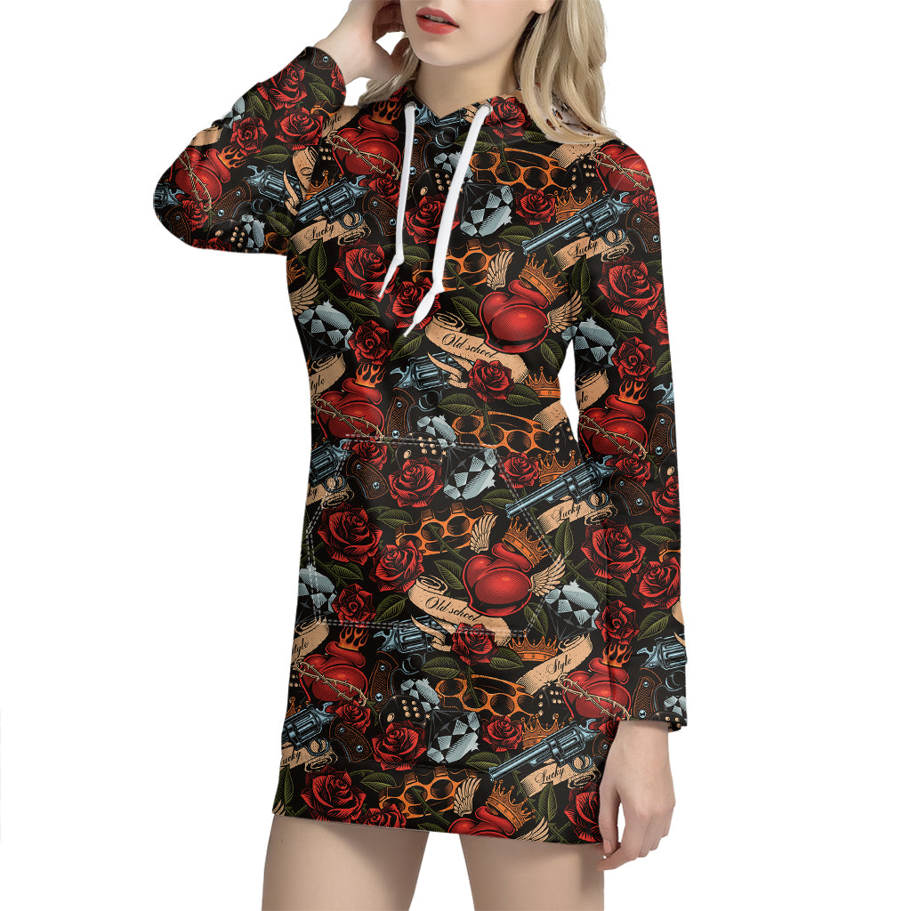 Old School Tattoo Print Hoodie Dress