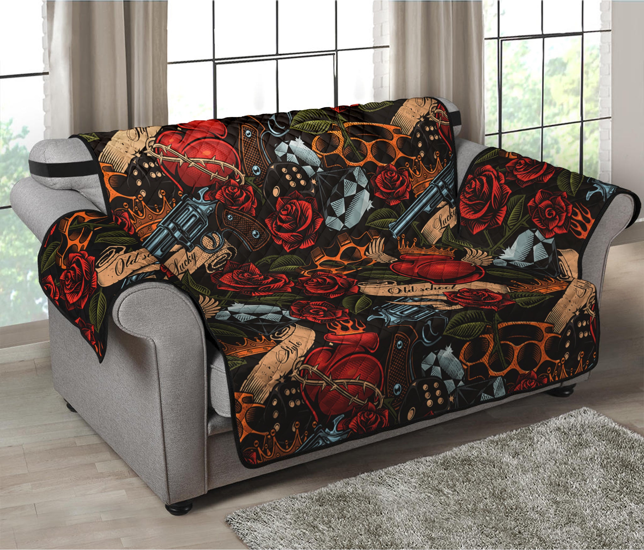 Old School Tattoo Print Loveseat Protector