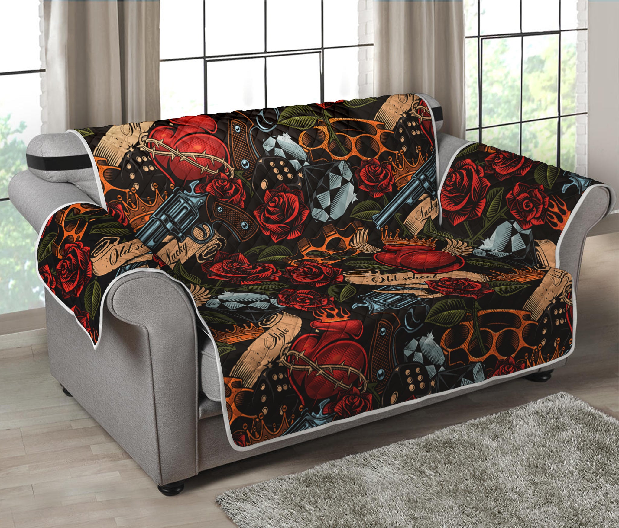 Old School Tattoo Print Loveseat Protector