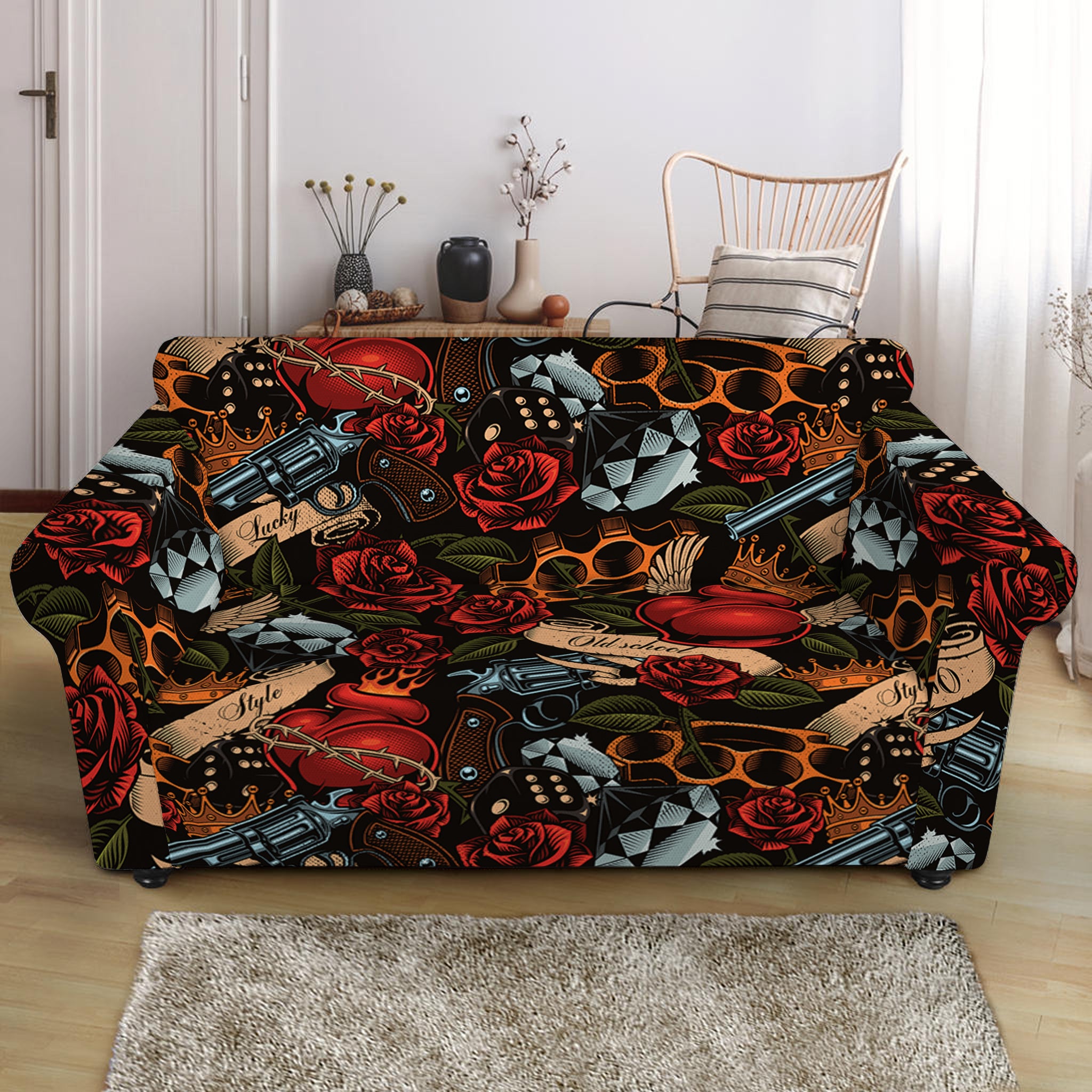 Old School Tattoo Print Loveseat Slipcover