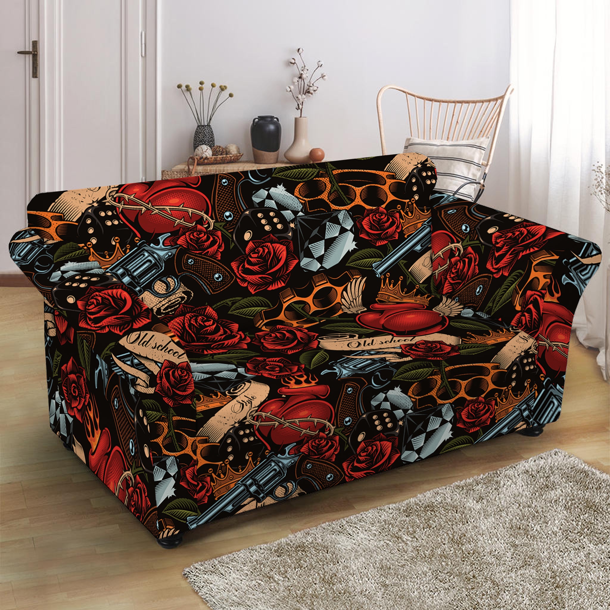 Old School Tattoo Print Loveseat Slipcover