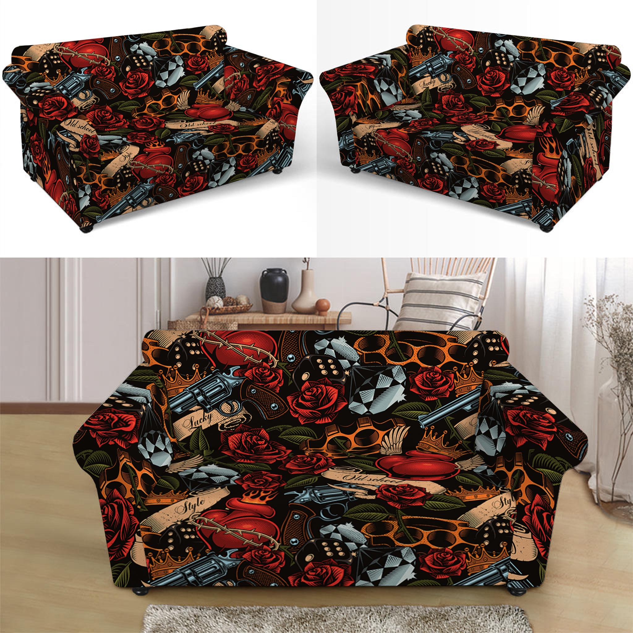 Old School Tattoo Print Loveseat Slipcover