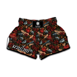 Old School Tattoo Print Muay Thai Boxing Shorts