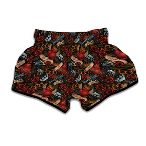 Old School Tattoo Print Muay Thai Boxing Shorts