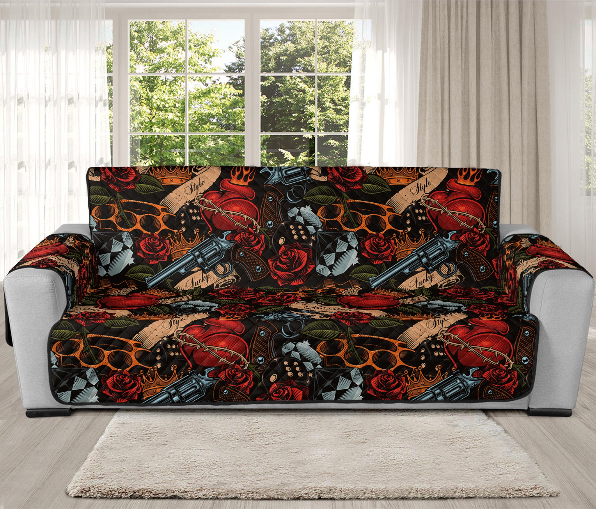 Old School Tattoo Print Oversized Sofa Protector