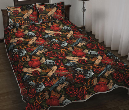 Old School Tattoo Print Quilt Bed Set