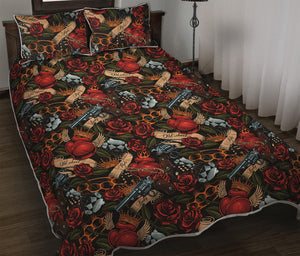 Old School Tattoo Print Quilt Bed Set