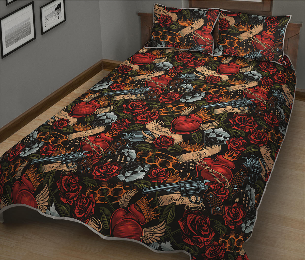 Old School Tattoo Print Quilt Bed Set