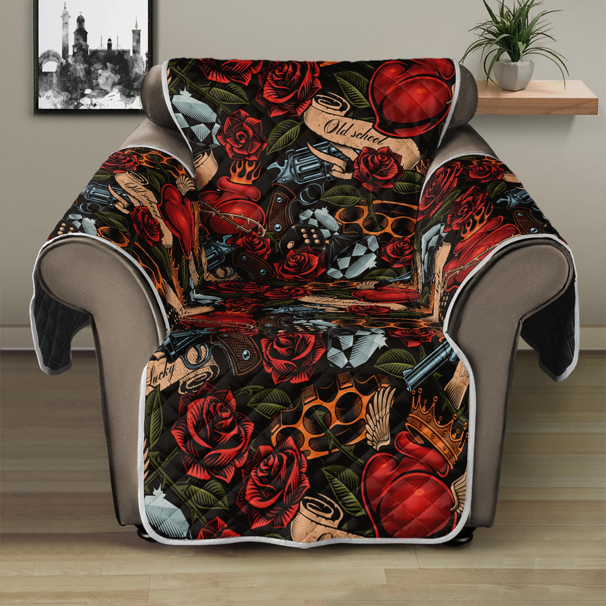 Old School Tattoo Print Recliner Protector