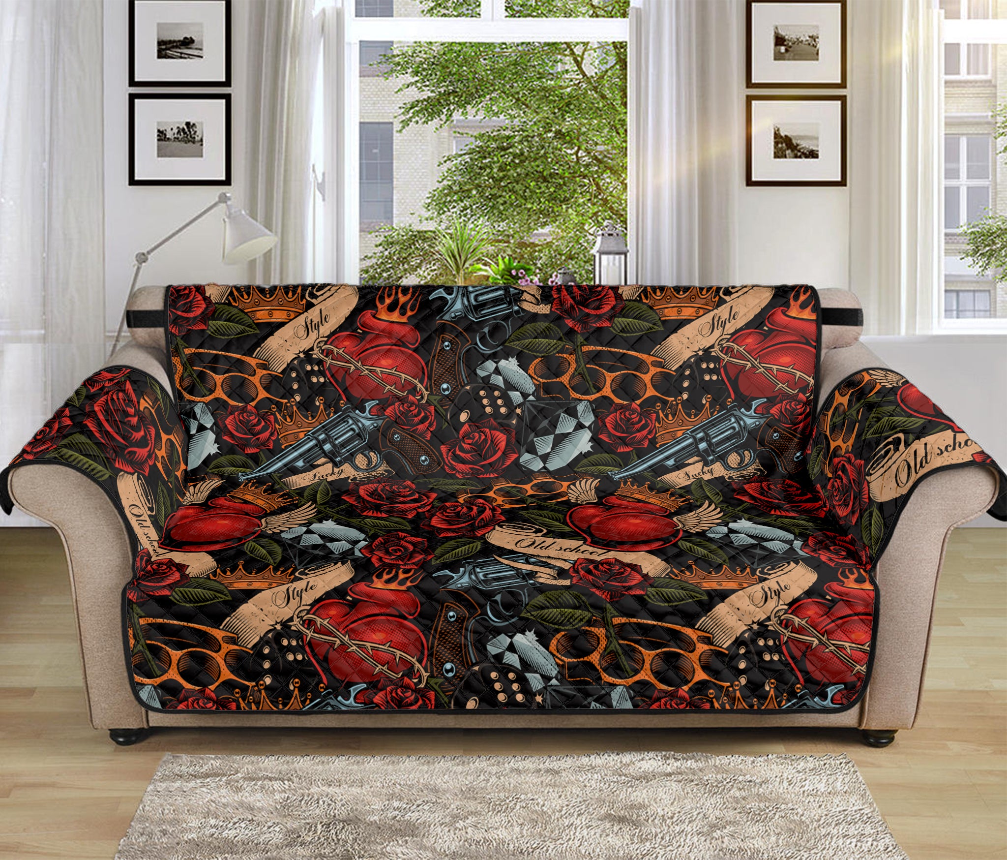 Old School Tattoo Print Sofa Protector