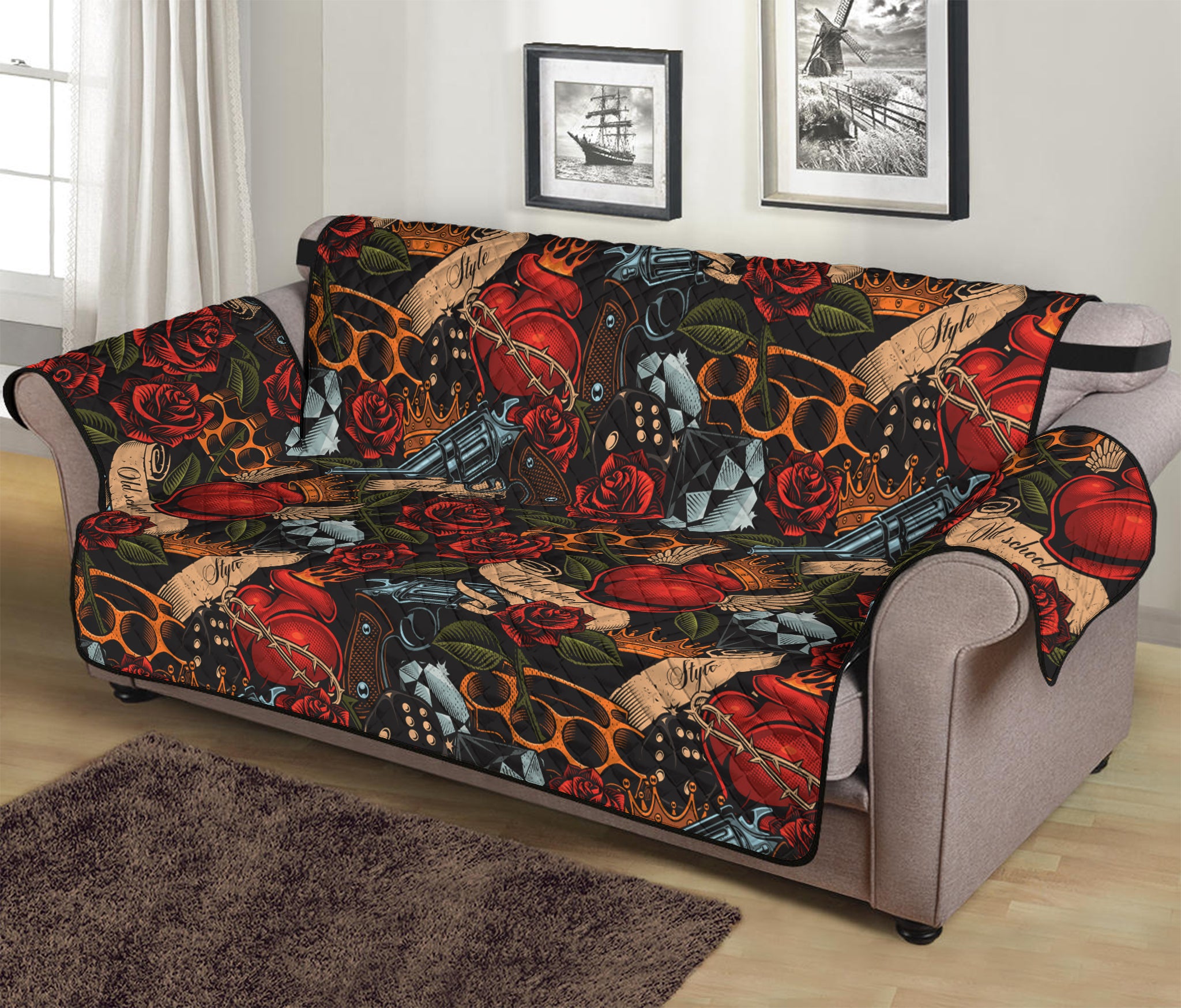 Old School Tattoo Print Sofa Protector