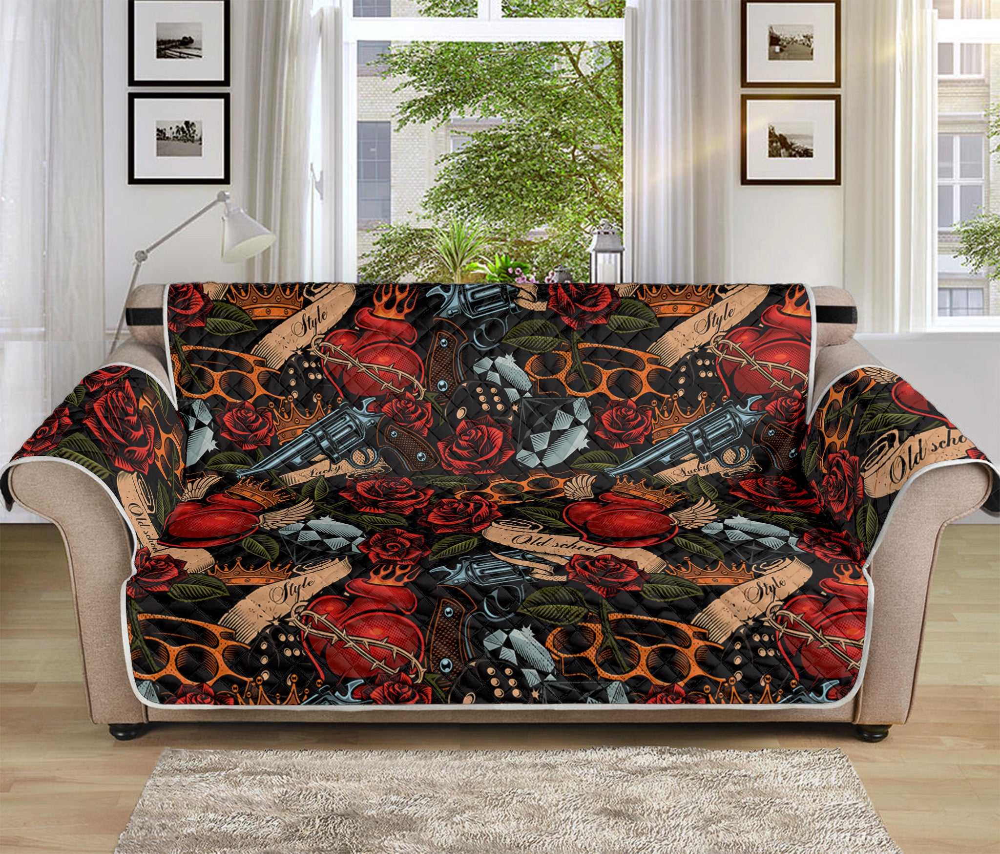 Old School Tattoo Print Sofa Protector