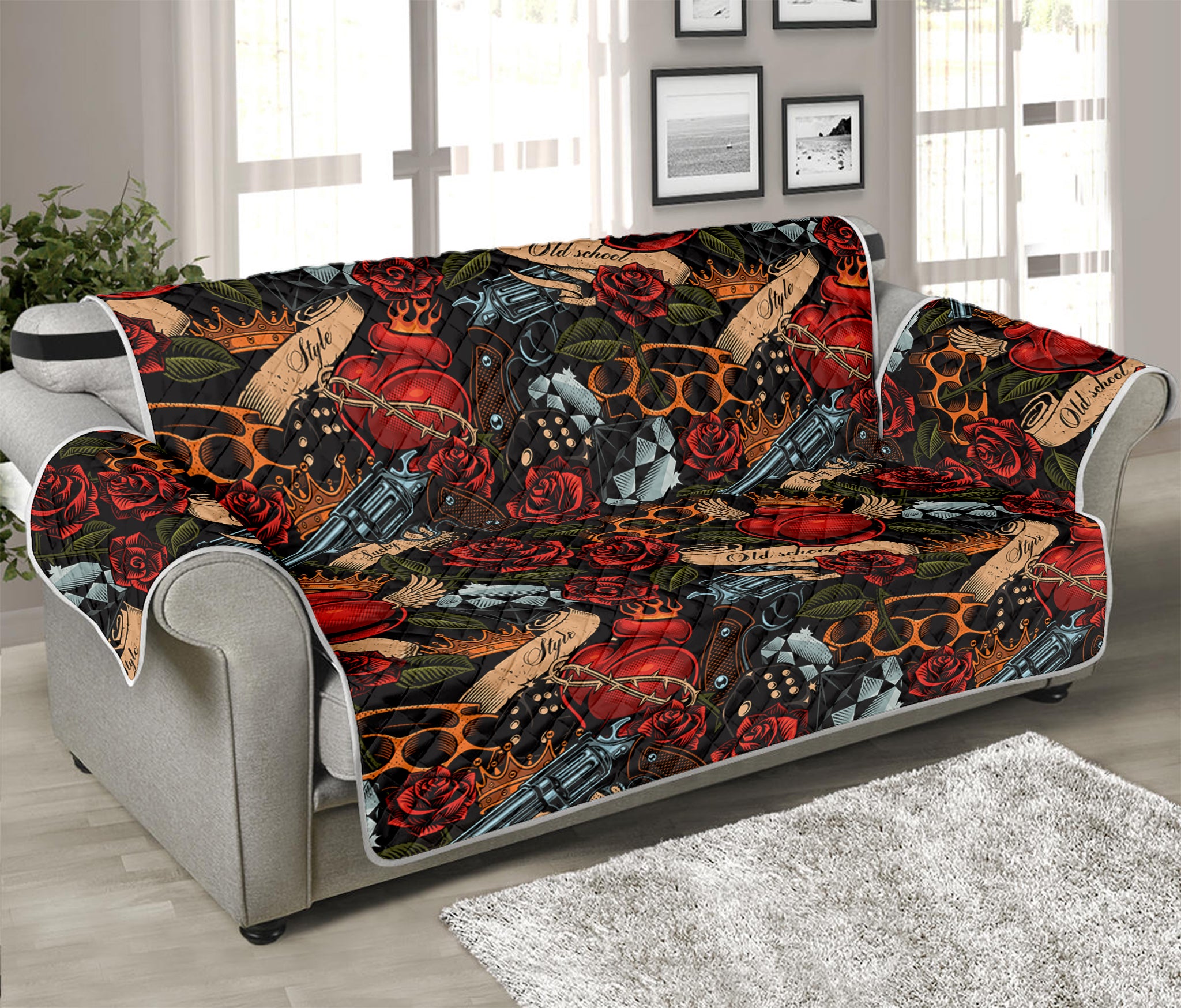 Old School Tattoo Print Sofa Protector