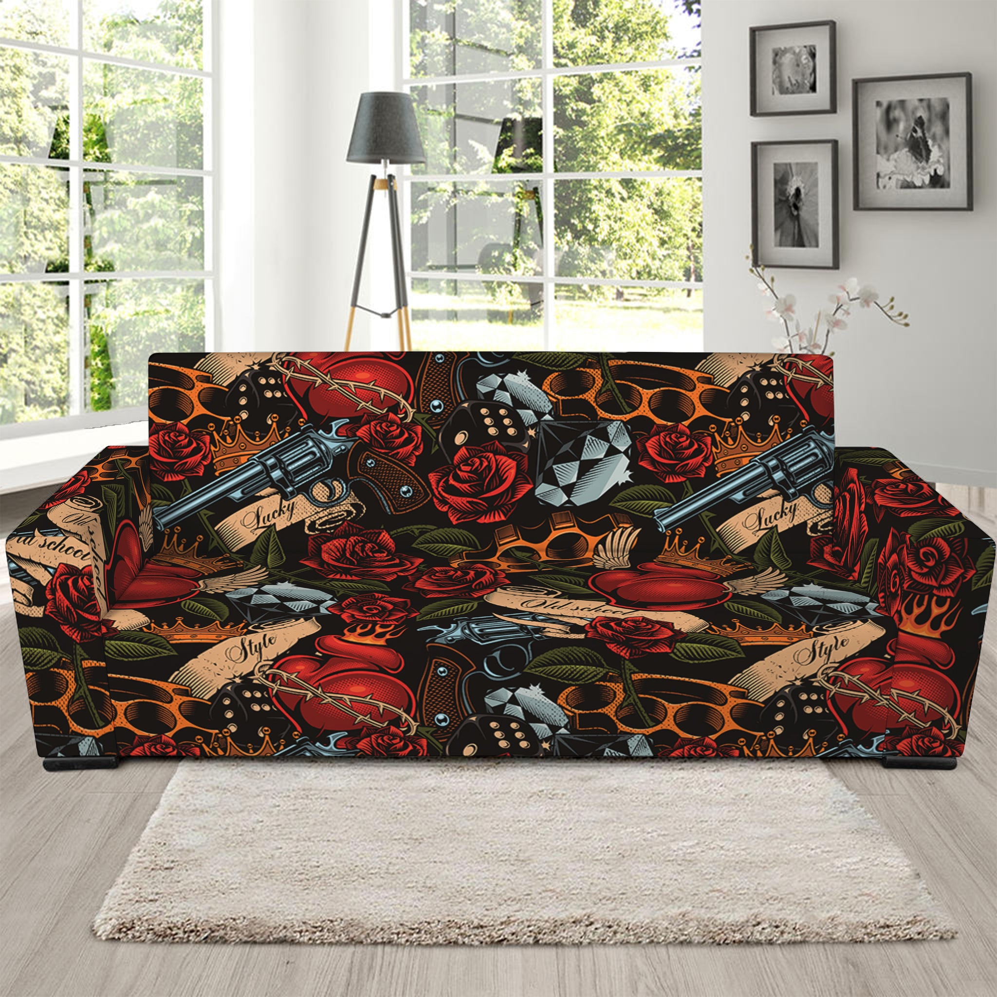 Old School Tattoo Print Sofa Slipcover