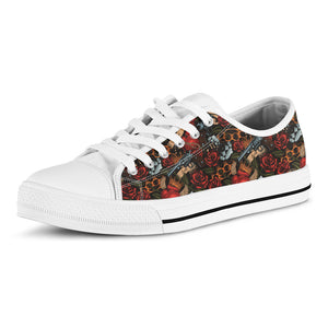 Old School Tattoo Print White Low Top Shoes