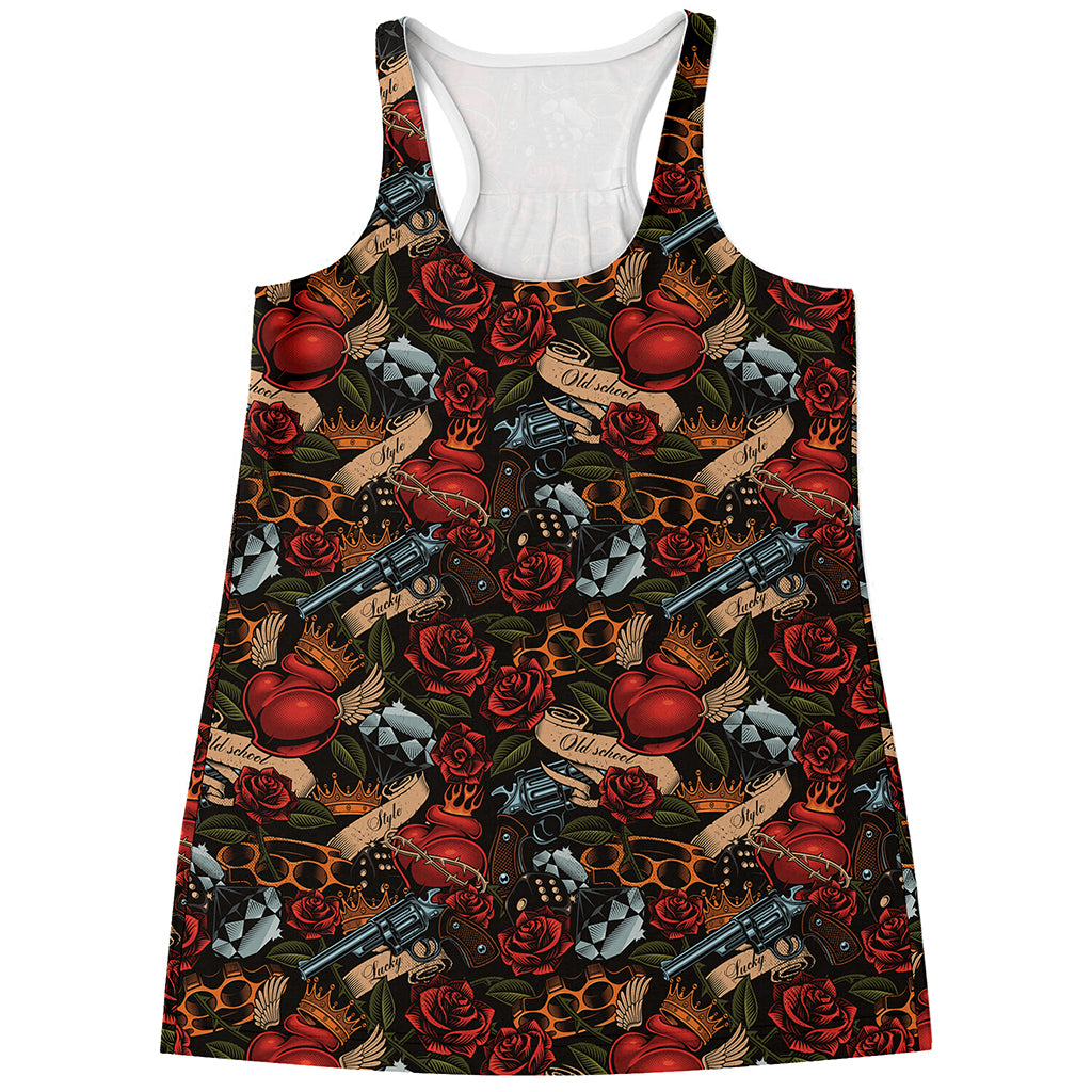 Old School Tattoo Print Women's Racerback Tank Top