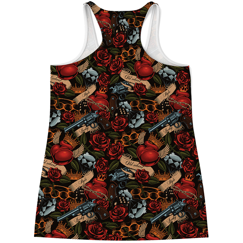 Old School Tattoo Print Women's Racerback Tank Top