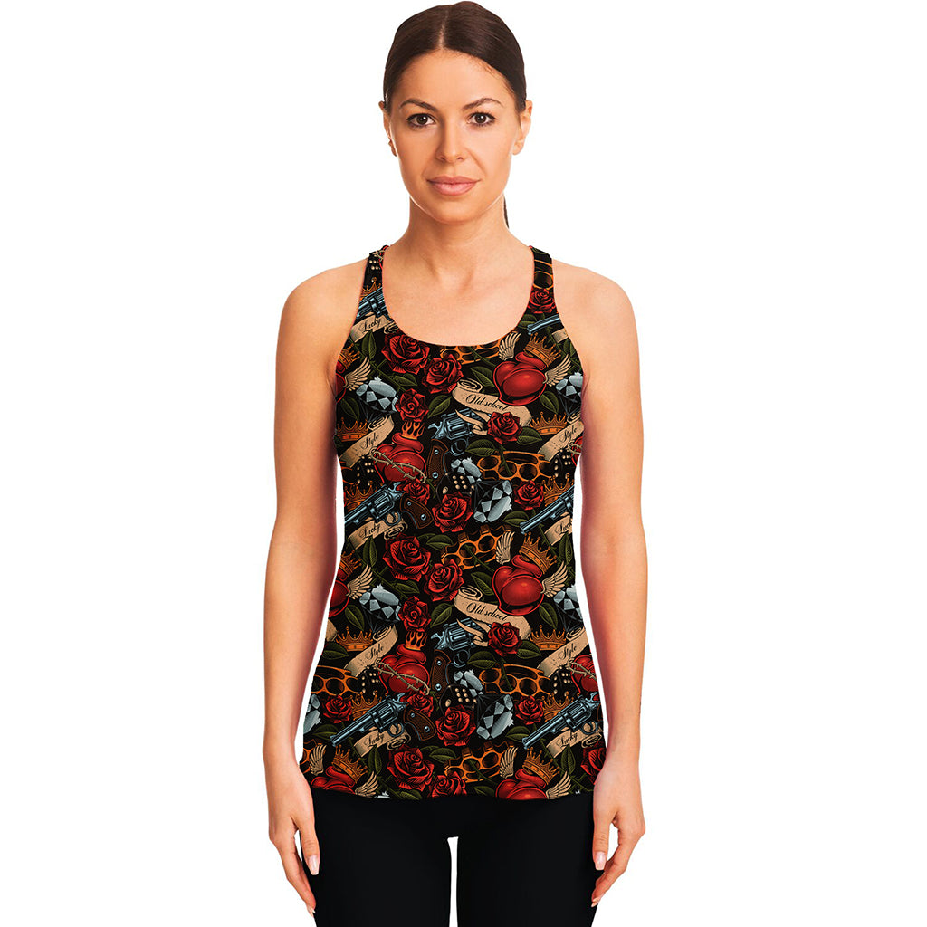 Old School Tattoo Print Women's Racerback Tank Top