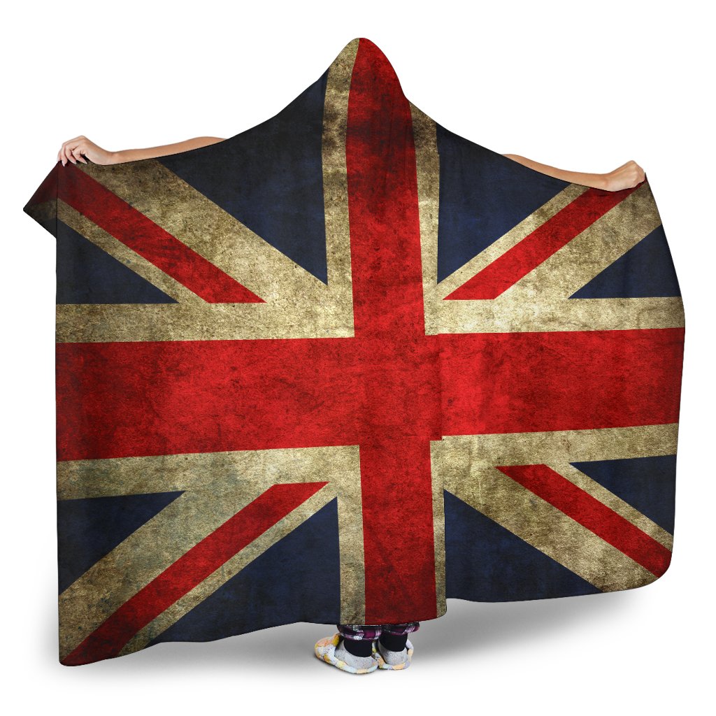 Old Union Jack British Flag Print Hooded Blanket GearFrost
