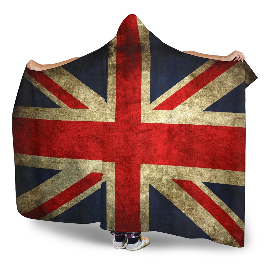 Old Union Jack British Flag Print Hooded Blanket GearFrost