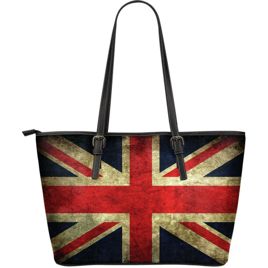 Old Union Jack British Flag Print Leather Tote Bag GearFrost