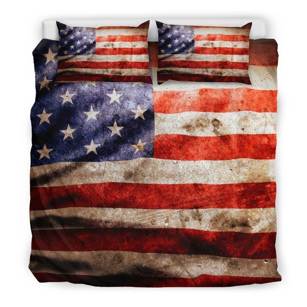 Old Wrinkled American Flag Patriotic Duvet Cover Bedding Set GearFrost
